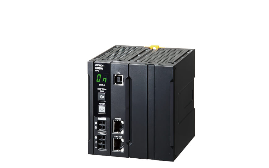 omron s8ba dc-dc type small ups mounts on a din rail to provide an ideal countermeasure for momentary powe