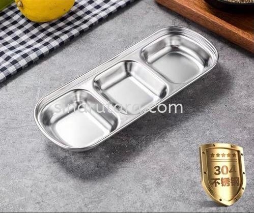 111013 20.6*8.1*2.6CM 3 COMPARTMENTS S/STEEL DISH(304) Sos Plate Dinnerware VV Kedah, Malaysia, Lunas Supplier, Suppliers, Supply, Supplies | TH Sinar Utara Trading