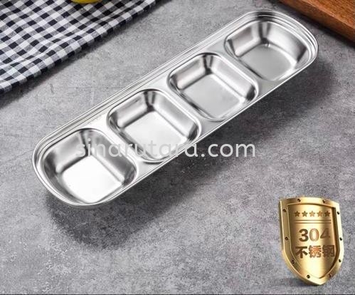 111014 26.7*8.1*2.6CM 4 COMPARTMENTS S/STEEL DISH(304) Sos Plate Dinnerware VV Kedah, Malaysia, Lunas Supplier, Suppliers, Supply, Supplies | TH Sinar Utara Trading