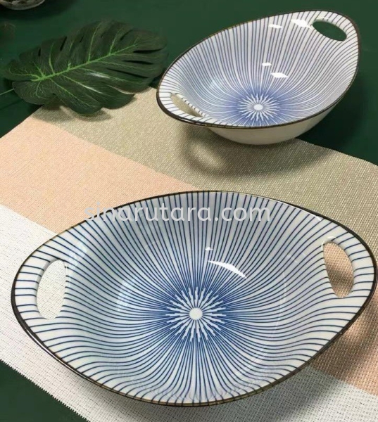 HX60016 7'' Oval Shape Baking Plate Bowl Japanese Blue Line Ceramic Kedah, Malaysia, Lunas Supplier, Suppliers, Supply, Supplies | TH Sinar Utara Trading