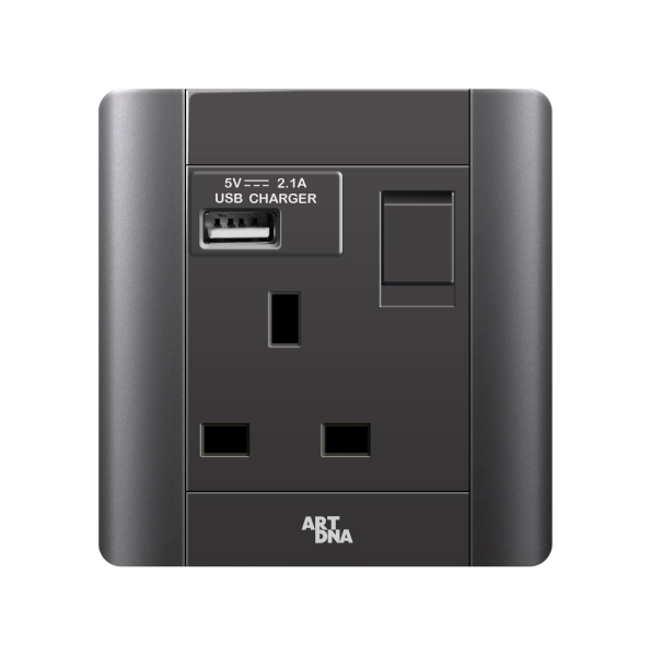 13A SOCKET C/W 2.1A USB CHARGER CLASSIC GREY A68 Elegance Series Johor Bahru (JB), Malaysia, Selangor, Kuala Lumpur (KL) Supplier, Suppliers, Supply, Supplies | Art Dna (M) Sdn Bhd