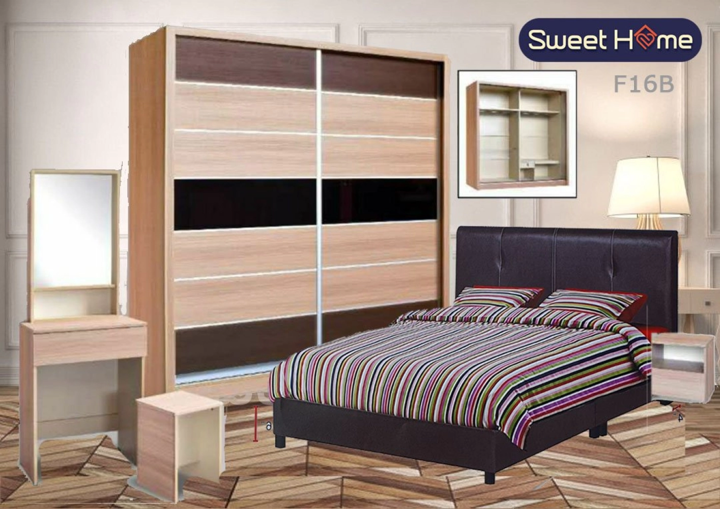 Limited Special Sale Promotion Bedroom Set 5 x 7ft full set with dressing Table Set Bilik Tidur Katil