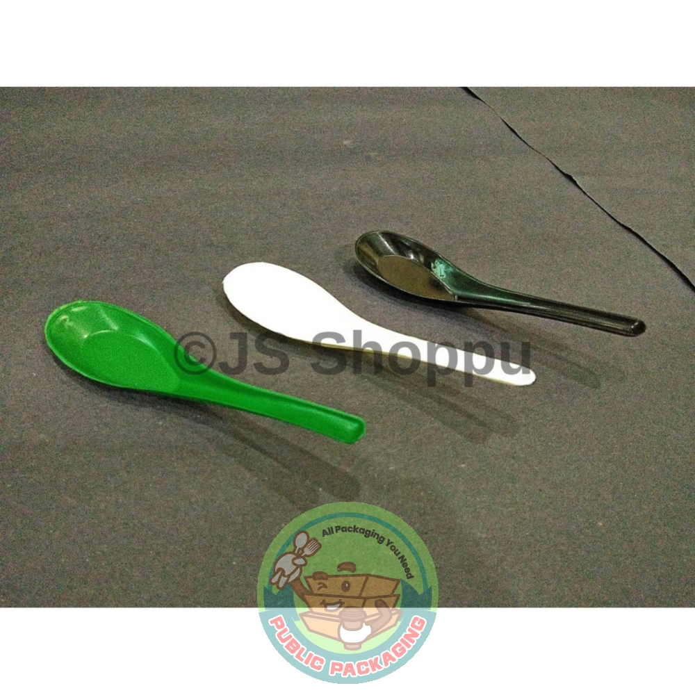 Chinese Spoon - 5" Spoon - Green / White / Black - Disposable Plastic Cutlery