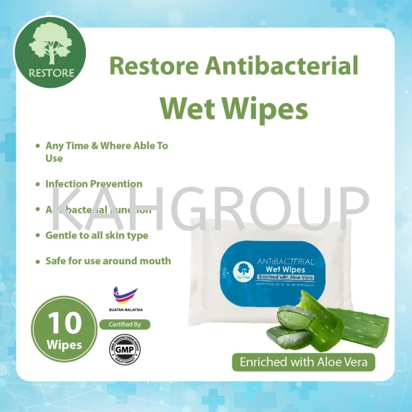 Restore Antibacterial Wet Wipes @ Enriched with Aloe Vera Hand Sanitizer & Surface Disinfection Selangor, Malaysia, Kuala Lumpur (KL), Johor Bahru (JB), Penang, Perak Supplier, Suppliers, Supply, Supplies | Kualiti Alam Hijau (M) Sdn Bhd