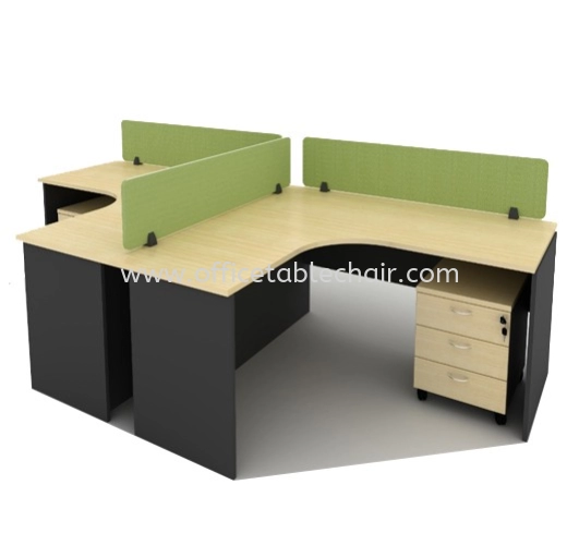 2 CLUSTER L-SHAPE WORKSTATION C/W FABRIC SOLID DESKING PANEL