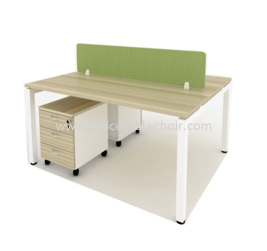 CLUSTER OF 2 WORKSTATION C/W FABRIC SOLID DESKING PANEL, METAL LEG & MOBILE 3D