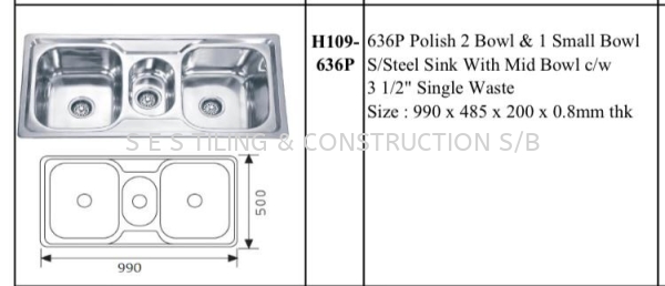 H109-636P Kitchen Fixtures Sanitary Ware Melaka, Malaysia, Alor Gajah Supplier, Suppliers, Supply, Supplies | S E S TILING & CONSTRUCTION SDN. BHD.