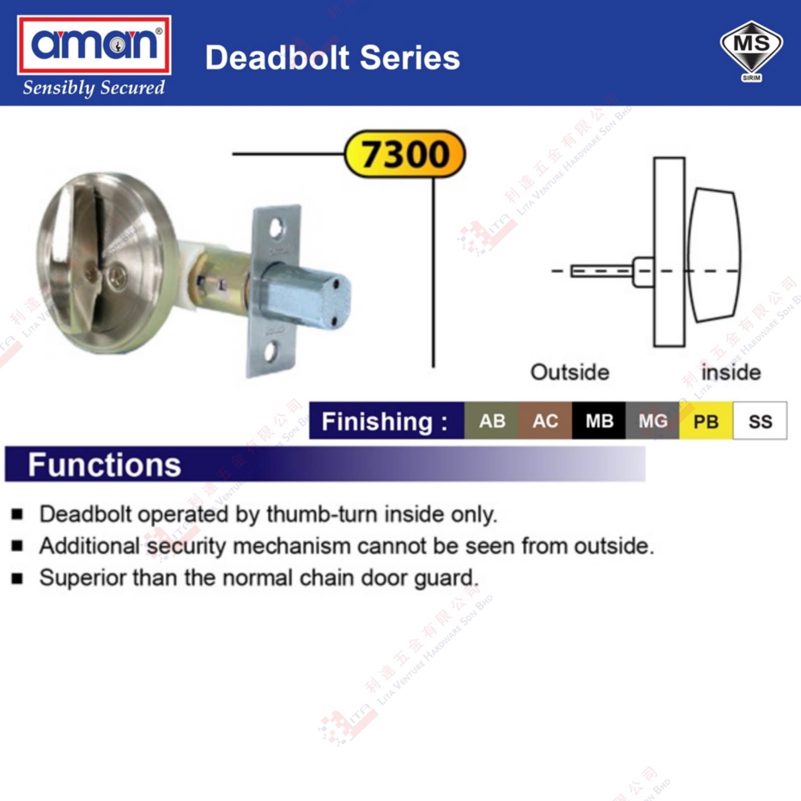 AMAN BRAND DEADBOLT SERIES - 7300