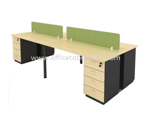 CLUSTER OF 4 WORKSTATION C/W STEEL 'N' LEG, FULL FABRIC DESKING PANEL AND FIXED PEDESTAL 4D