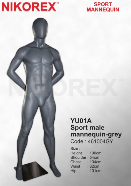 461004GY - MALE SPORT/M (EGG FACE) MATTE GREY (YU01A) Sport Mannequin MANNEQUINS Malaysia, Johor Bahru (JB), Kuala Lumpur (KL), Selangor, Melaka, Perak, Pahang, Singapore Supplier, Manufacturer, Supply, Supplies | Nikorex Display Products (M) Sdn Bhd