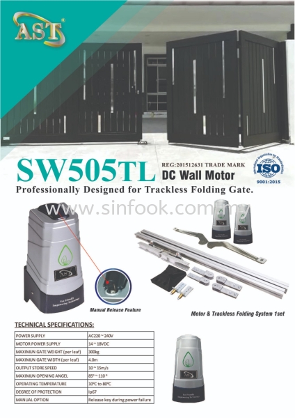 SW505TL TRACKLESS FOLDING AUTO GATE SYSTEM TRACKLESS SYSTEM Auto Gate System Johor Bahru (JB), Senai, Selangor, Kuala Lumpur (KL), Klang, Seremban Installation, Services, Repair, Supplier | Sin Fook Electrical Alarm and Auto Gate Sdn. Bhd.