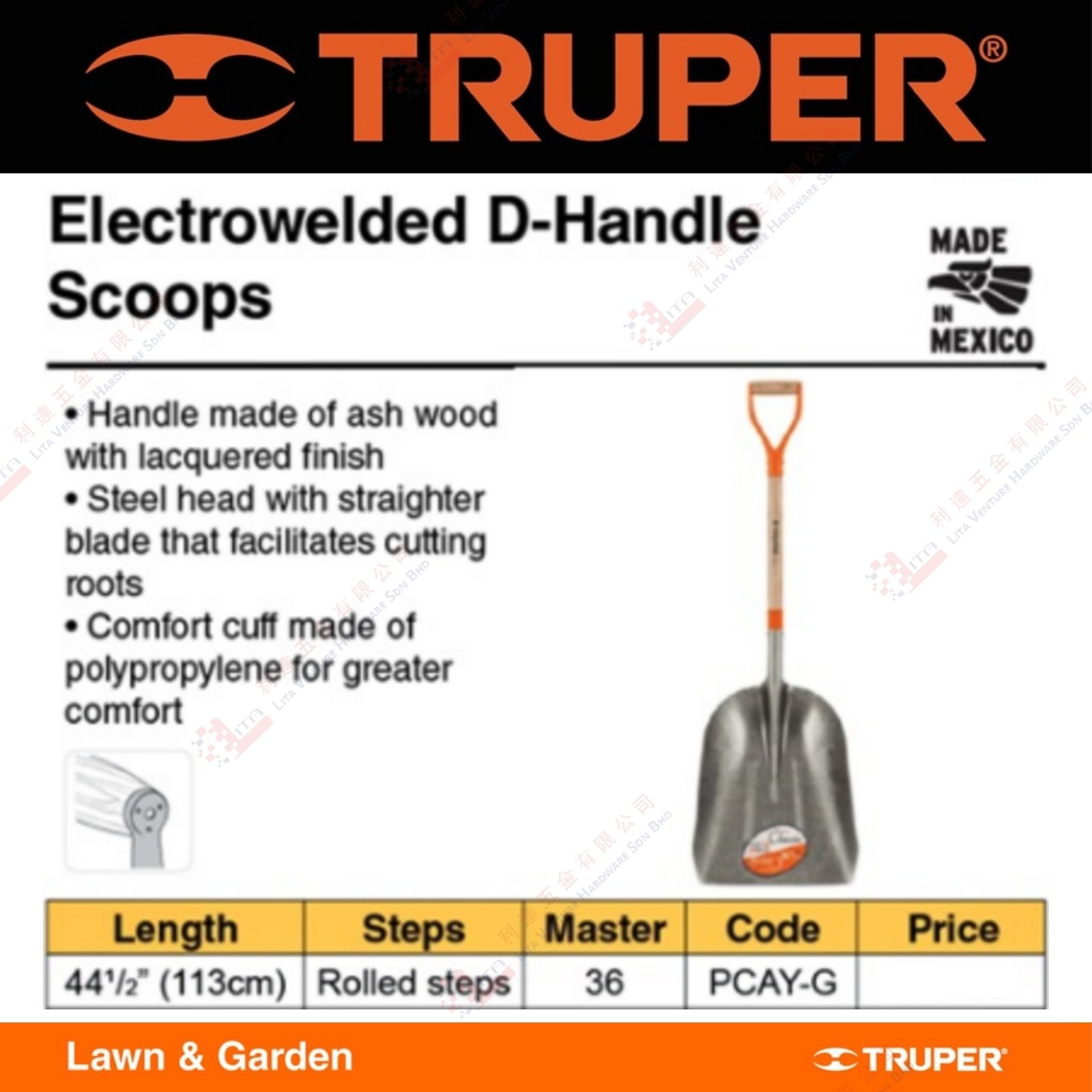 TRUPER BRAND ELECTROWELDED D HANDLE SCOOPS - PCAYG