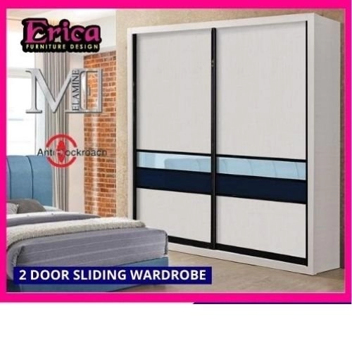  Erica White Wardrobe 2 Sliding Door Full 100% Melamine Wood