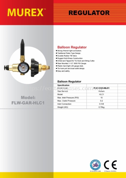 MUREX BALLOON REGULATOR REGULATOR & PART GAS EQUIPMENT ACCESSORIES Selangor, Malaysia, Kuala Lumpur (KL), Klang Supplier, Suppliers, Supply, Supplies | Eastern Gases Trading Sdn Bhd