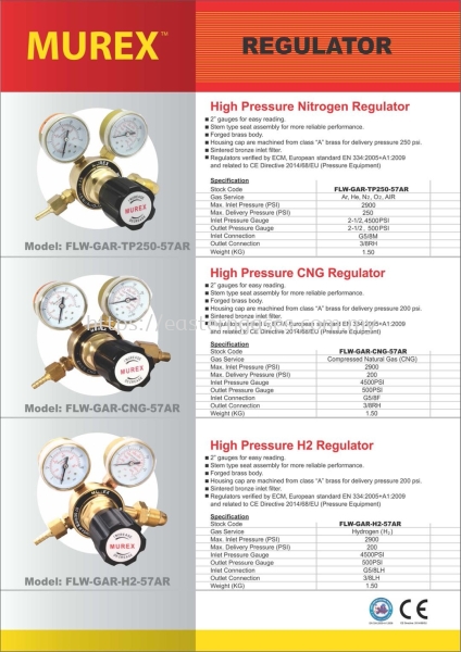 MUREX NITROGEN/CNG/H2 REGULATOR REGULATOR & PART GAS EQUIPMENT ACCESSORIES Selangor, Malaysia, Kuala Lumpur (KL), Klang Supplier, Suppliers, Supply, Supplies | Eastern Gases Trading Sdn Bhd