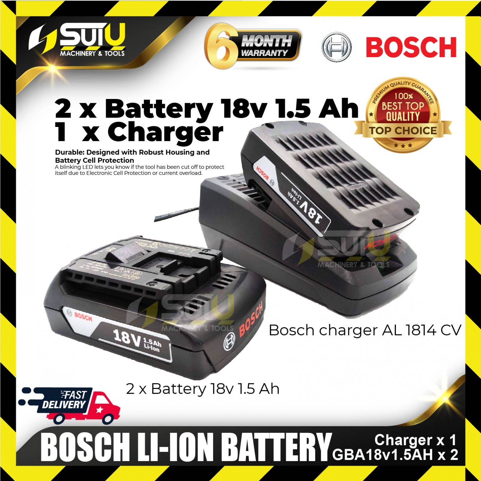 Bosch GBA18V 1.5AH GAL1814 18V Battery 1.5Ah Charger 2 x