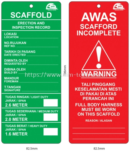 AS SCAFFOLD TAG  CARD ONLY AIS-STAG-CARD/GR