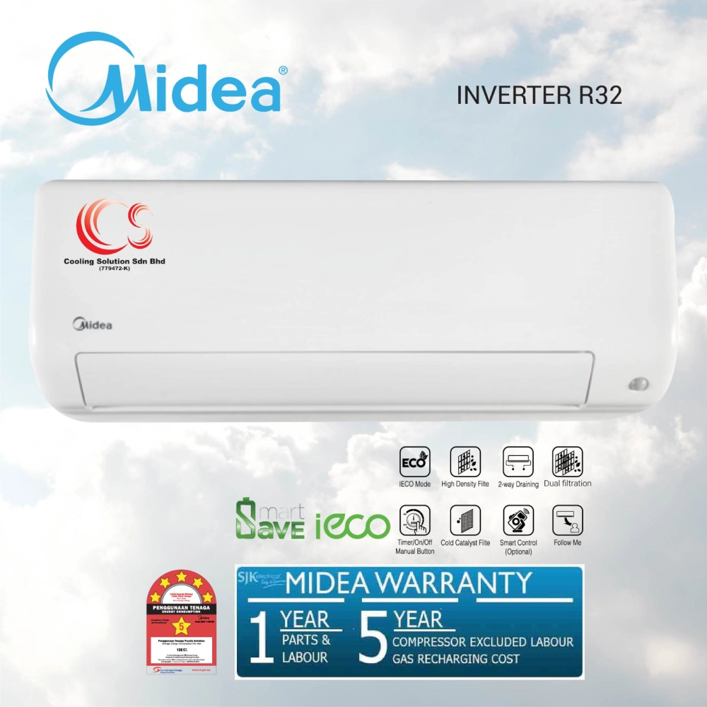 (MSEP-10CRFN8) Midea All Easy Pro 1.0 HP - 2.5 HP Inverter Air Conditioner + R32 Refrigerant