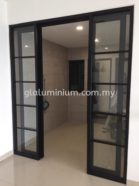 aluminium p/c Black + clear glass  Hanging Sliding Doors + shopfront fix glass Selangor, Malaysia, Kuala Lumpur (KL), Cheras Supplier, Installation, Supply, Supplies | GL GLASS & ALUMINIUM TRADING