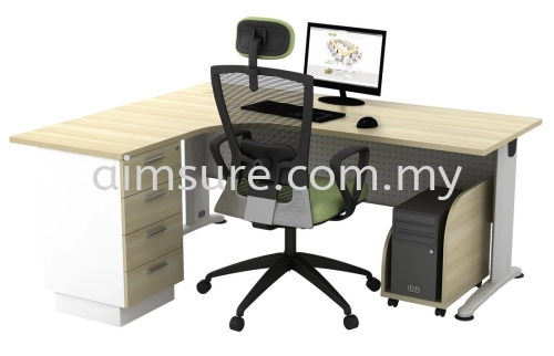 L shape executive table with 4 drawer Fixed pedestal and CPU holderAIM1815set-BS1