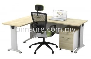 L shape table with white leg and mobile pedestal AIM1815set-BS