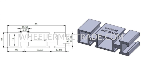 Aluminium Profile 20 x 75 H8 Series Aluminium Profiles Aluminium Profile Singapore, Malaysia, Johor Bahru (JB), Indonesia, Ulu Tiram Supplier, Suppliers, Supply, Supplies | WHEELER MECTRADE (S) PTE LTD