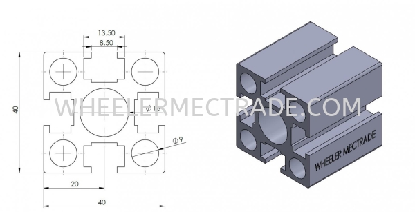 Aluminium Profile 40 x 40 (Heavy Duty) H8 Series Aluminium Profiles Aluminium Profile Singapore, Malaysia, Johor Bahru (JB), Indonesia, Ulu Tiram Supplier, Suppliers, Supply, Supplies | WHEELER MECTRADE (S) PTE LTD