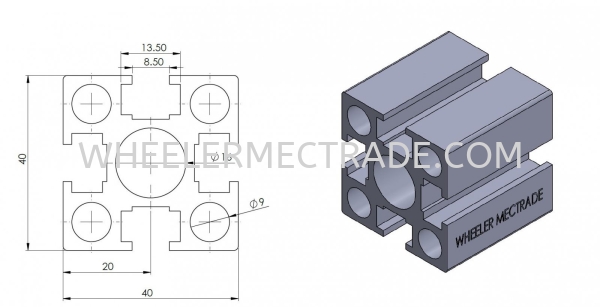 Aluminium Profile 40 x 40 (Heavy Duty)  H8 Series Aluminium Profiles Aluminium Profile Singapore, Malaysia, Johor Bahru (JB), Indonesia, Ulu Tiram Supplier, Suppliers, Supply, Supplies | WHEELER MECTRADE (S) PTE LTD