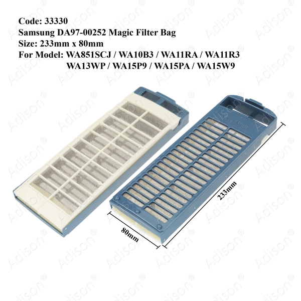 Code: 33330 Samsung DA-97-00252 Magic Filter Bag For WA851SCJ / WA91V3 / WA10B3 / WA11RA / WA11R3 / WA13WP / WA15MA / WA15P9 / WA15PA / WA15W9 Filter Bag / Magic Filter Washing Machine Parts Melaka, Malaysia Supplier, Wholesaler, Supply, Supplies | Adison Component Sdn Bhd
