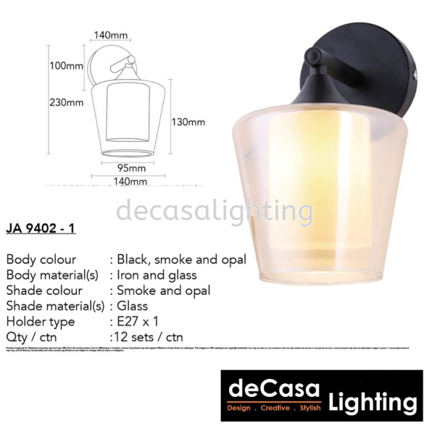 Modern Contemporary Wall Light (JA9402-1) Contemporary Wall Light  WALL LIGHT Selangor, Kuala Lumpur (KL), Puchong, Malaysia Supplier, Suppliers, Supply, Supplies | Decasa Lighting Sdn Bhd