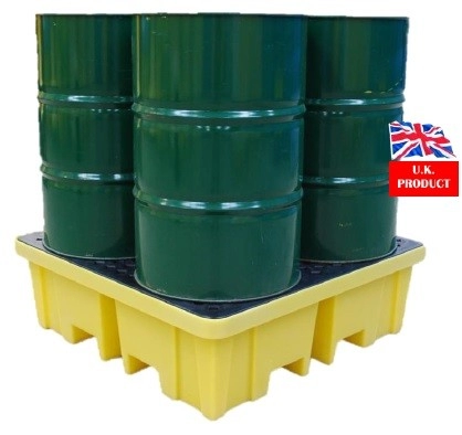 4 WAY 4 DRUM SPILL PALLET WITH DRAIN [4W4D YE D]