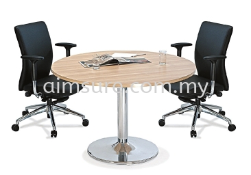 Round meeting table with chrome drum leg
