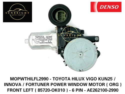 MOPWTHILFL2990 - TOYOTA HILUX VIGO KUN25 / INNOVA / FORTUNER POWER WINDOW MOTOR ( ORG ) FRONT LEFT ( 85720-OK010 ) - 6 PIN - AE262100-2990