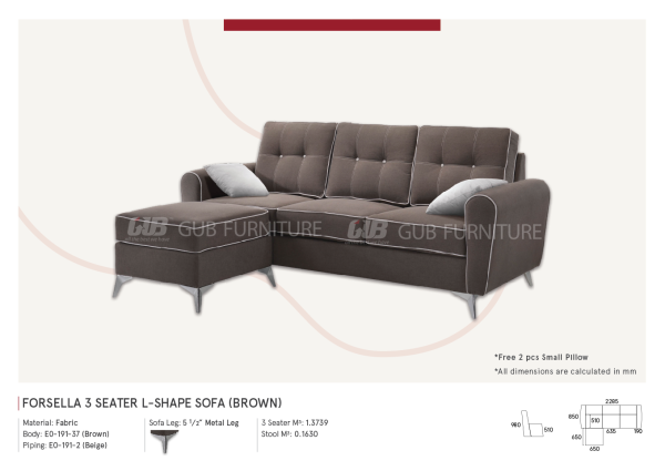 Forsella 3 seater L-Shape sofa (Brown) Sofa Living Melaka, Malaysia Supplier, Suppliers, Supply, Supplies | GOODMARK FURNITURE CENTRE SDN BHD