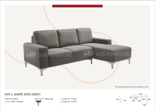 839 L-Shape sofa (Grey) Sofa Living Melaka, Malaysia Supplier, Suppliers, Supply, Supplies | GOODMARK FURNITURE CENTRE SDN BHD