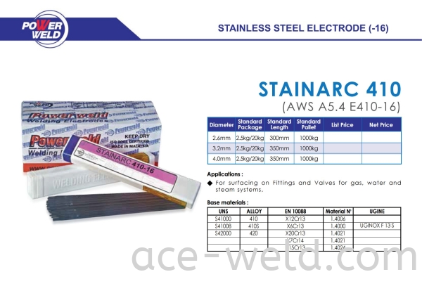 Powerweld Stainarc 410 Powerweld Consumables Selangor, Malaysia, Kuala Lumpur (KL), Puchong Supplier, Suppliers, Supply, Supplies | ACE Weld Sdn Bhd