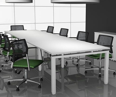 Rectangular white conference table with rumex white leg