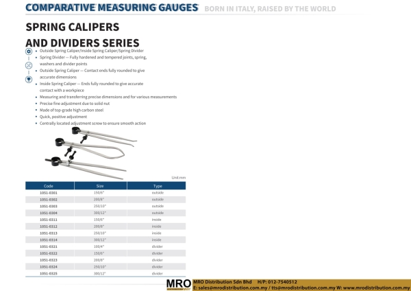 Spring Calipers And Dividers Series Comparative Measuring Gauge DASQUA Selangor, Malaysia, Kuala Lumpur (KL), Shah Alam Supplier, Suppliers, Supply, Supplies | MRO Distribution Sdn Bhd