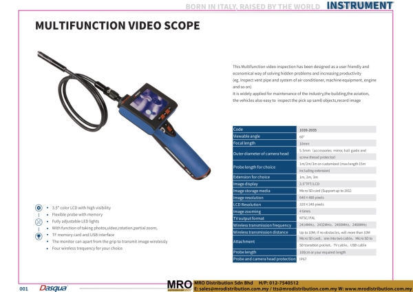 Multifunction Video Scope Instrument DASQUA Selangor, Malaysia, Kuala Lumpur (KL), Shah Alam Supplier, Suppliers, Supply, Supplies | MRO Distribution Sdn Bhd