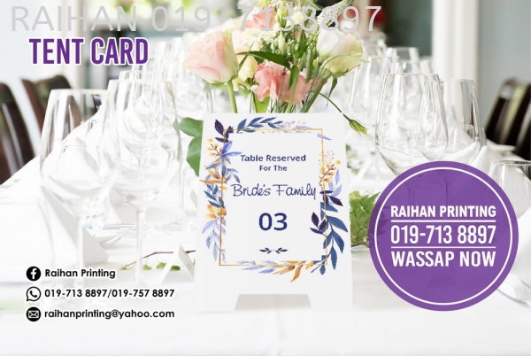 Tent Card Tent Card Melaka, Malaysia, Bukit Katil Printing, Services | Raihan Printing