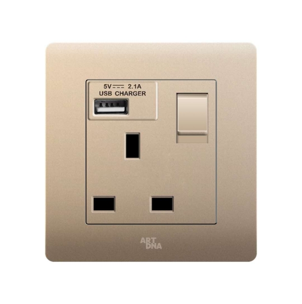 13A SOCKET C/W 2.1A USB CHARGING PORT Champagne Gold A38 Modern Series Johor Bahru (JB), Malaysia, Selangor, Kuala Lumpur (KL) Supplier, Suppliers, Supply, Supplies | Art Dna (M) Sdn Bhd