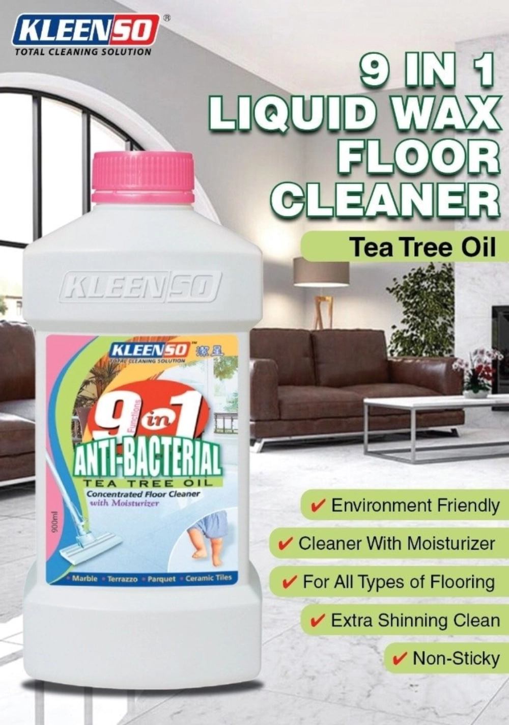 900ml KLEENSO 9 IN 1 CONCENTRATED FLOOR CLEANER