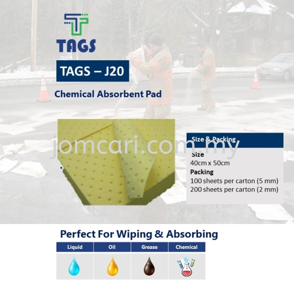 TAGS-J20 Chemical Absorbent Pad (40cm x 50xm) Wipes Selangor, Malaysia, Kuala Lumpur (KL), Penang, Kajang, Ayer Itam Supplier, Suppliers, Supply, Supplies | Hygrow Sdn Bhd