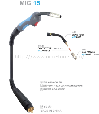 MB15 MIG/MAG Air-Cooled Welding Torch, Euro Connection, MINOO