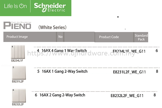 SCHNEIDER ELECTRIC PIENO WHITE SERIES 16AX 4GANG 1WAY SWITCH (WS) MOUNTING BOX CABLES LIGHTING & ELECTRICAL Selangor, Malaysia, Kuala Lumpur (KL), Sungai Buloh Supplier, Suppliers, Supply, Supplies | DJ Hardware Trading (M) Sdn Bhd
