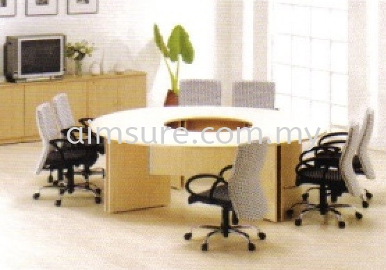 Round join meeting table with wooden panel