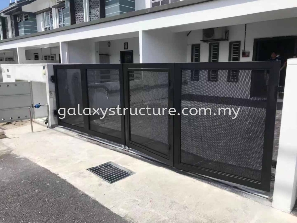 Powder Coated Folding Gate Perforated Design @ Jalan Palma Bandar Hill park, 42300 Bandar Puncak Alam. Folding Gate  Pintu Pagar Selangor, Malaysia, Kuala Lumpur (KL), Shah Alam Supplier, Suppliers, Supply, Supplies | GALAXY STRUCTURE & ENGINEERING SDN BHD