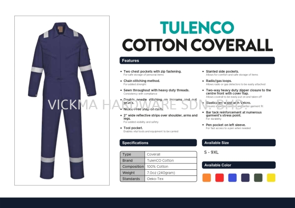 TULEN COTTON COVERALL COVERALL SAFETY & P.P.E Johor Bahru (JB), Malaysia, Mount Austin Supplier, Suppliers, Supply, Supplies | VICKMA HARDWARE SDN. BHD.