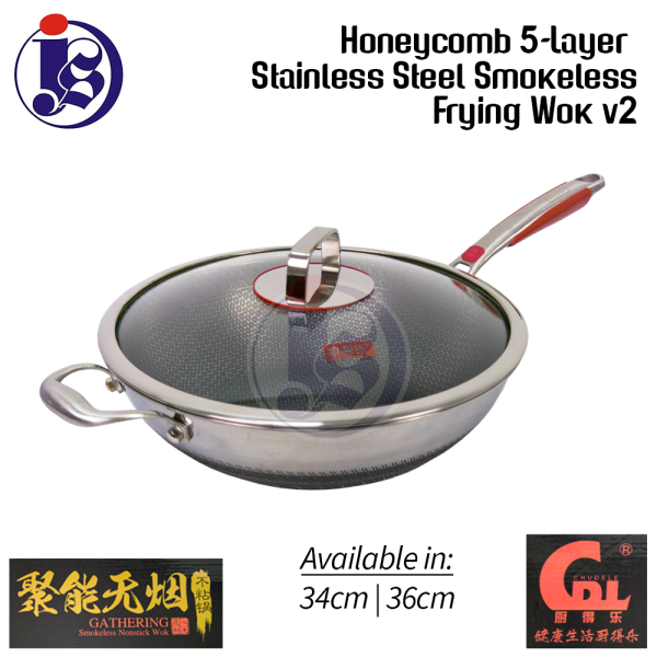 34CM / 36CM Honeycomb 5-Layer Stainless Steel Smokeless Frying Wok V2 Wok Range Kitchen Equipment Selangor, Malaysia, Kuala Lumpur (KL), Seri Kembangan Supplier, Suppliers, Supply, Supplies | JS Kitchenware Sdn Bhd