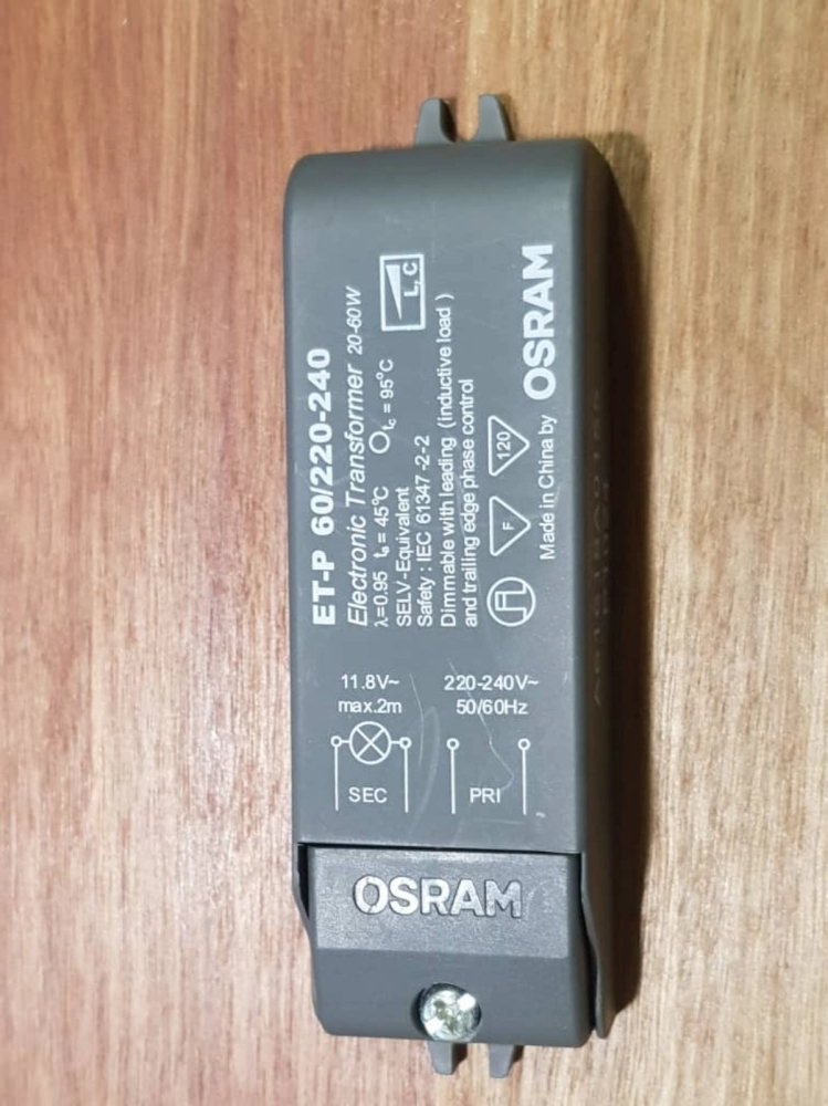OSRAM ET-P 60/220-240 20-60W ELECTRONIC TRANSFORMER A61618A0155 P1024 Kuala  Lumpur (KL), Selangor, Malaysia Supplier, Supply, Supplies, Distributor |  JLL Electrical Sdn Bhd
